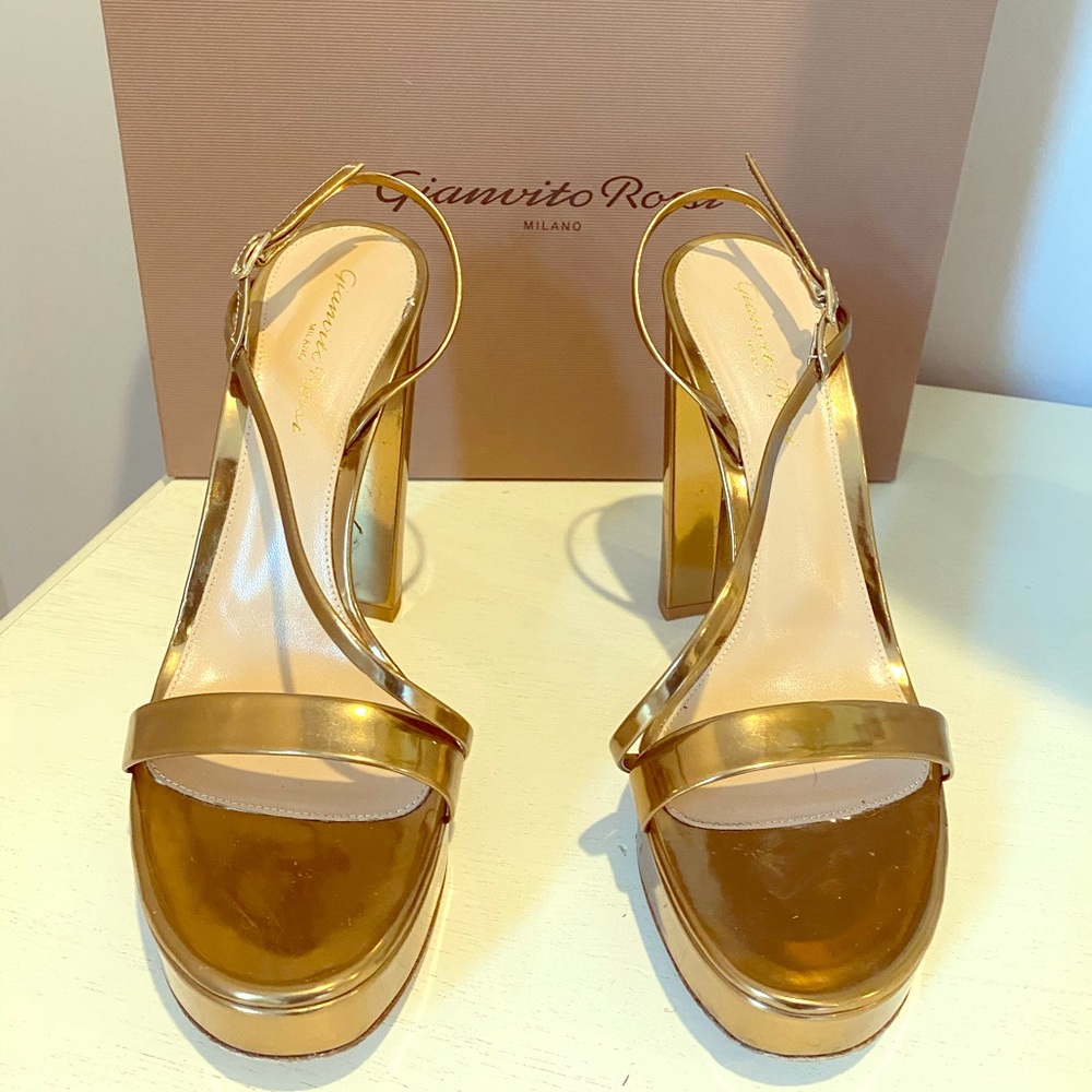 Gianvito Rossi Metallic Leather Platform Sandals